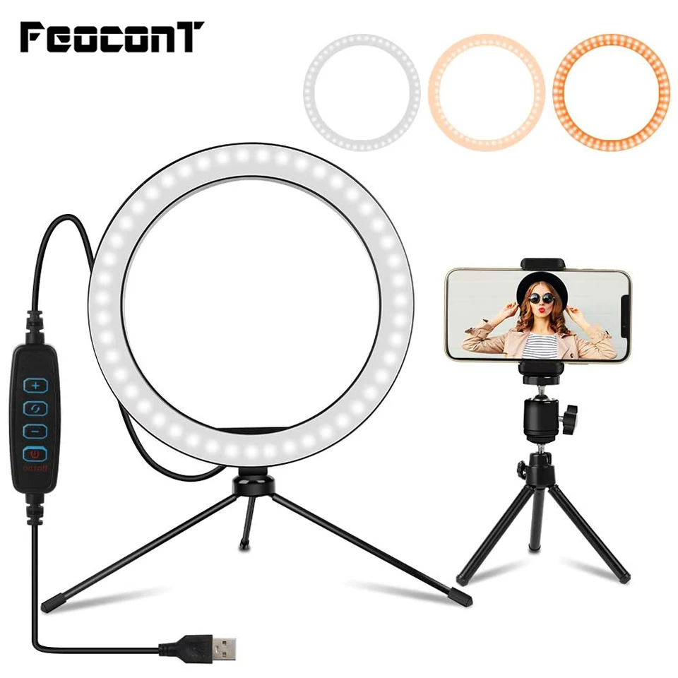 Кольцевая лампа для селфи 10 2 дюйма со штативом держателем телефона кольцевой