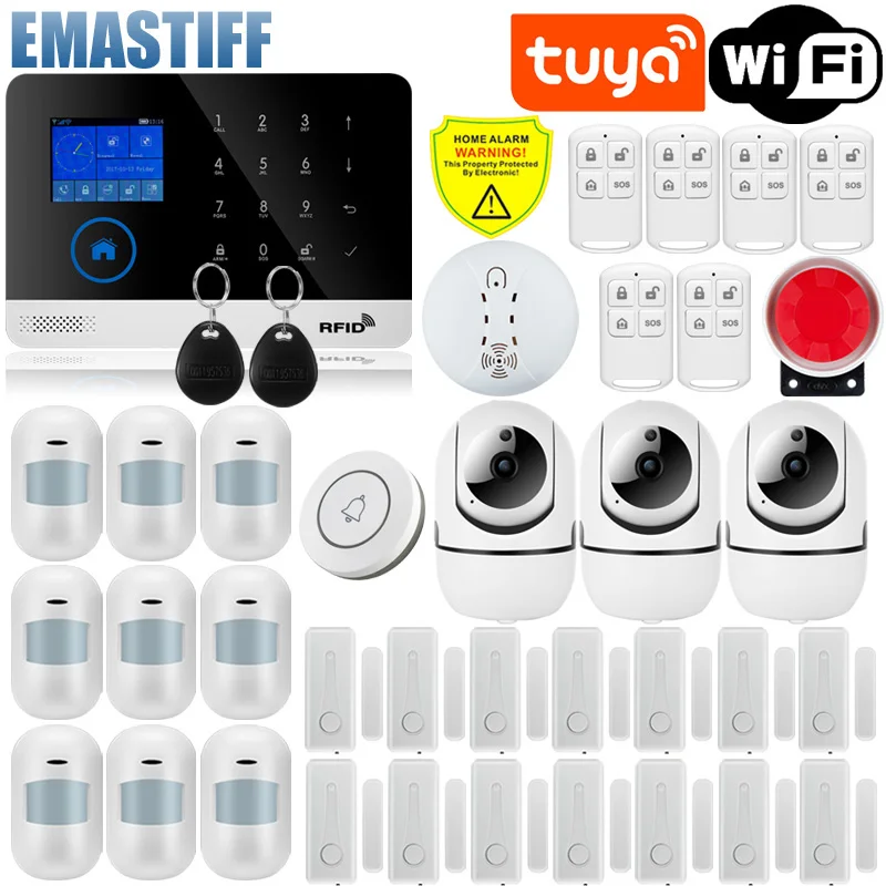 

Wireless Wifi GSM Home Security Alarm System With Motion Sensor Gift Smoke Detector For Tuya SmartLife APP Works Alexa & Google