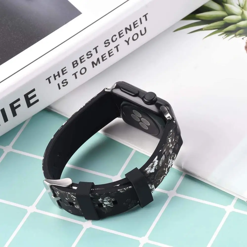 Цветочная повязка для Apple Watch 38/40/42/44 мм мягкий силиконовый спортивный браслет
