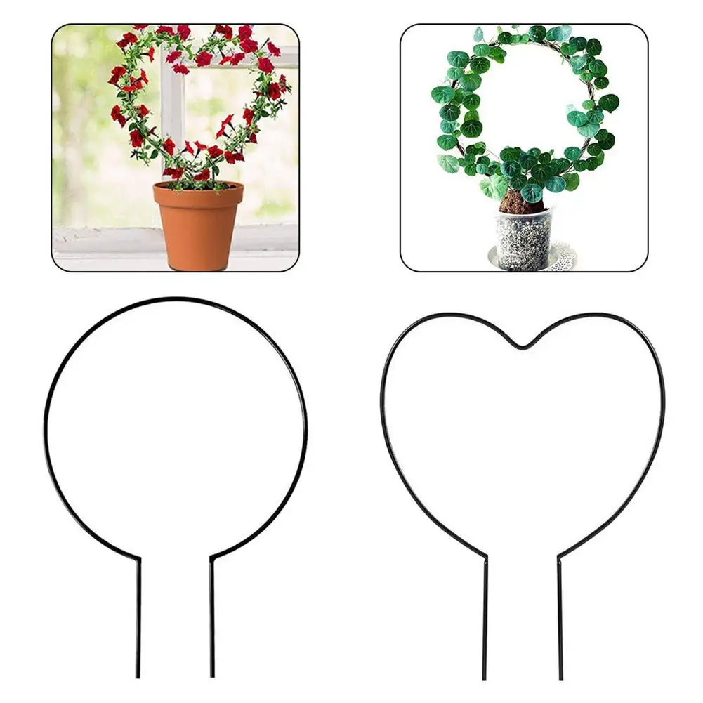 

Garden Trellis for Climbing Plants Flower Vegetables Rose Rattan Heart/Round Shaped Plant Metal Holder Black #WO