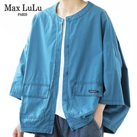 max lulu summer 2021 korean style ladies blue casual loose shirts women vintage short sleeve blouses female cotton tops big size