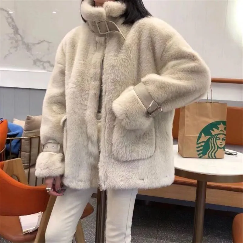 Faux Fur Coat Women 2019 Casual Furry Thick Warm Long Faux Lamb Fur Jacket Loose Winter Coat Women
