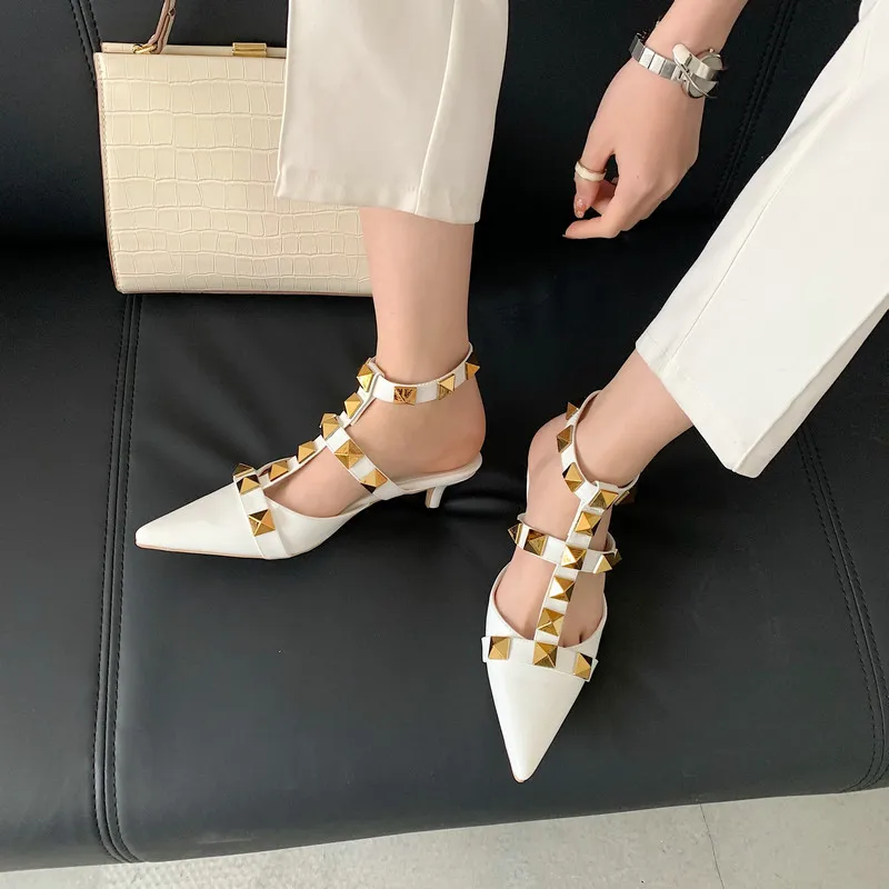 

2021 fashion sexy luxury rivet sandals women fetish strippers pointed toe high heels female hollow pointed high heels