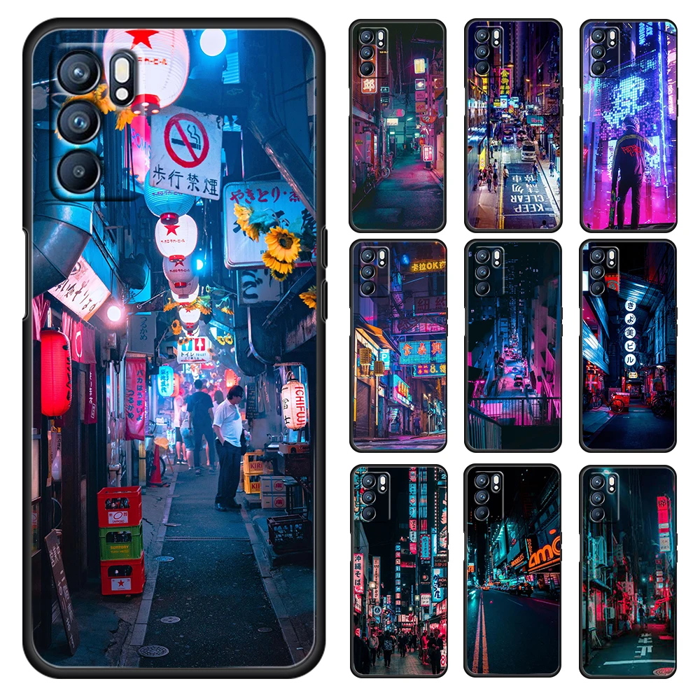 

Cyberpunk City Night Cool For OPPO Reno 6 5 4 3 2 5Z 5F 5K ACE 10 X ZOOM 4G 5G Pro Plus Silicone Soft Black Phone Case Shell