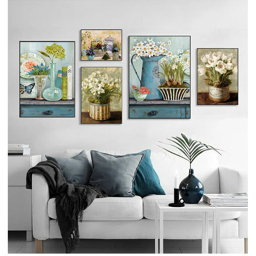 

Picture Nordic Minimalist Watercolor Poster and Prints Vintage Flower Canvas Painting European Pastoral Home Decoration Wall Art