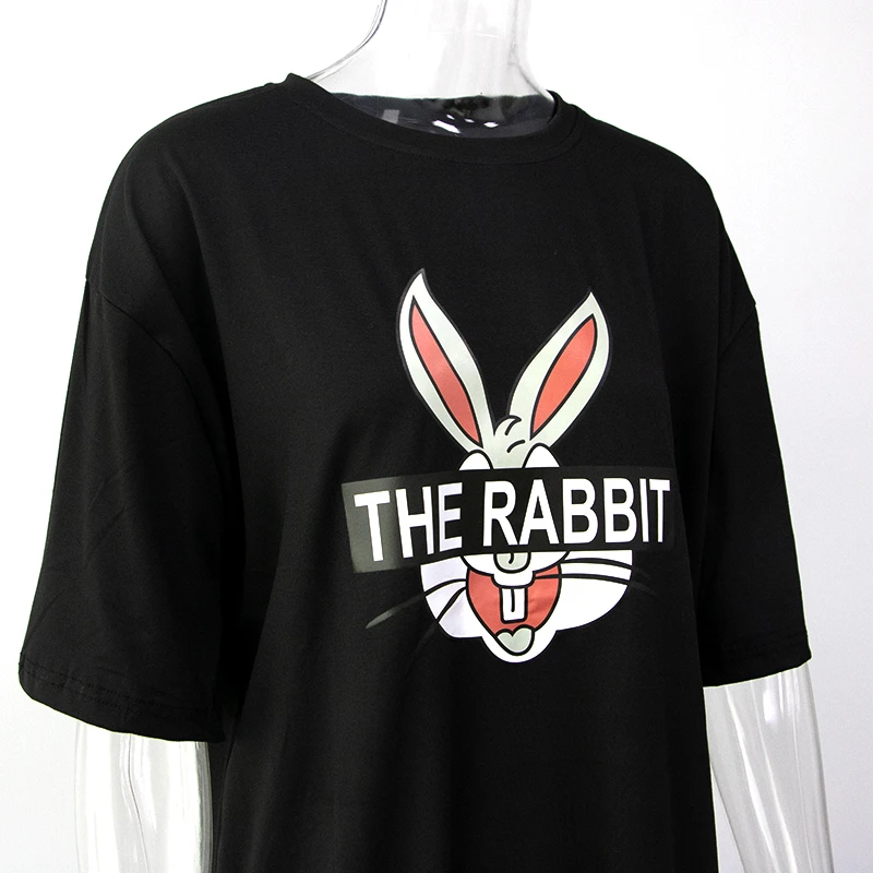 Летнее женское платье Bugs Bunny Милая мультяшная пляжная одежда повседневные свободные платья Мини белое платье размера плюс M-4XL Vestidos новинка