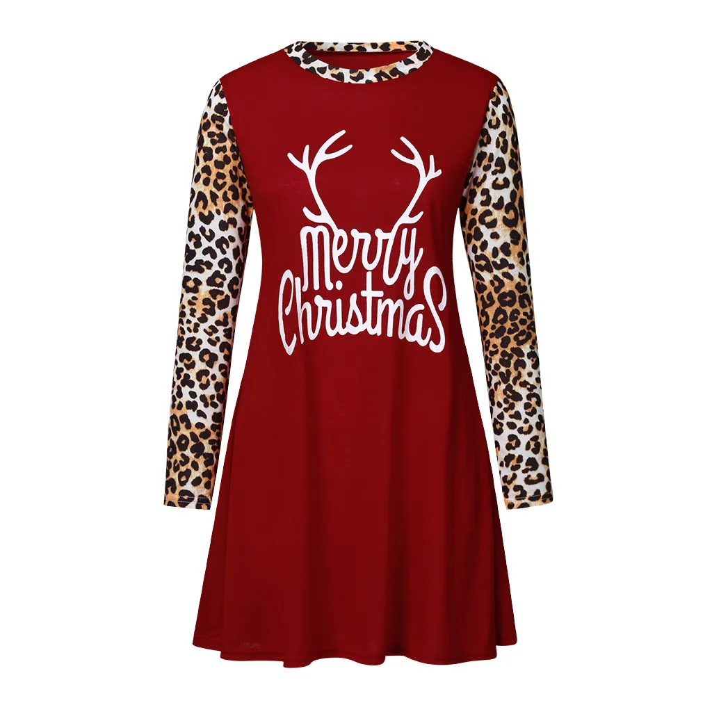 Merry christmas Платье женское с длинным рукавом леопардовое лоскутное цветное платье