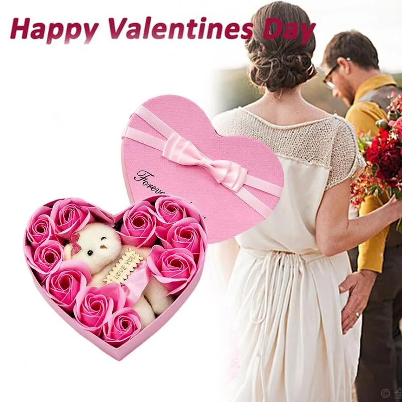 

10 Soap Flower Gift Box Valentine's Day Gift Rose Flower Bouquet Decoration DIY Decoration Box Gift Holiday Bear Birthday G A1X4