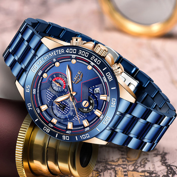 LIGE Casual Sport Watches For Men Blue Top Brand Luxury Military Full Steel Wrist Watch Man Clock Fashion Chronograph Wristwatch-36718