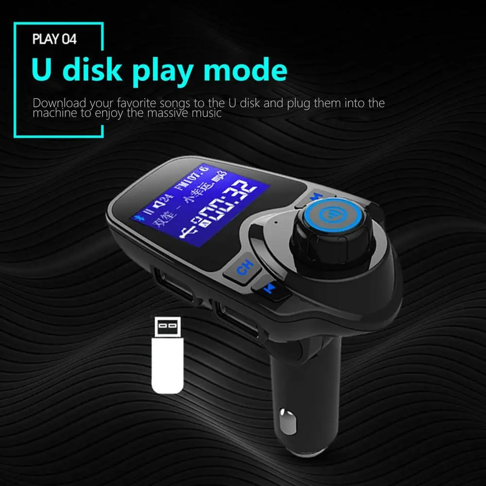 New T11 Wireless Car Kit FM Transmitter with 3.5mm AUX MP3 Radio Adapter USB Charger Built-in Mic Support TF Card | Автомобили и