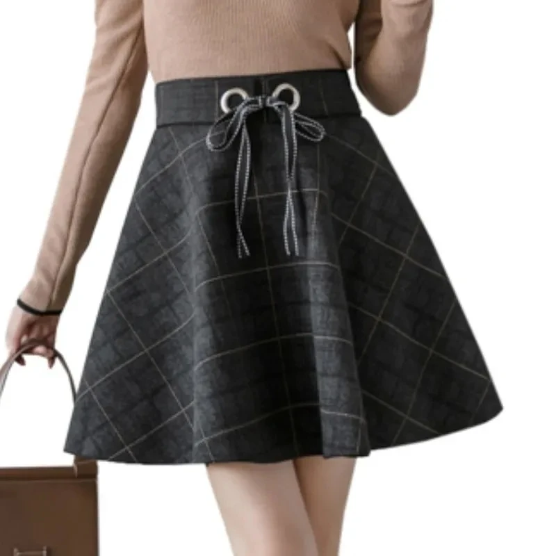 

Женская облегающая клетчатая короткая юбка с высокой талией, свежая шерстяная юбка в Корейском стиле на осень и зиму, трапециевидная юбка в...