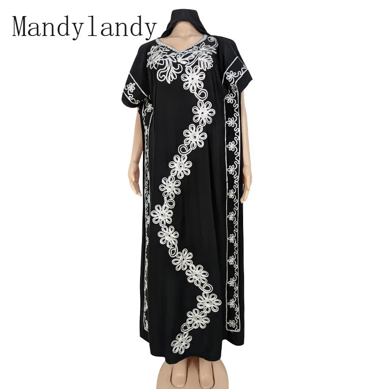 

Мусульманское платье Mandylandy Среднего Востока с хиджабом, Африканское черное платье Абая, Свободное длинное платье с вышивкой для размера пл...