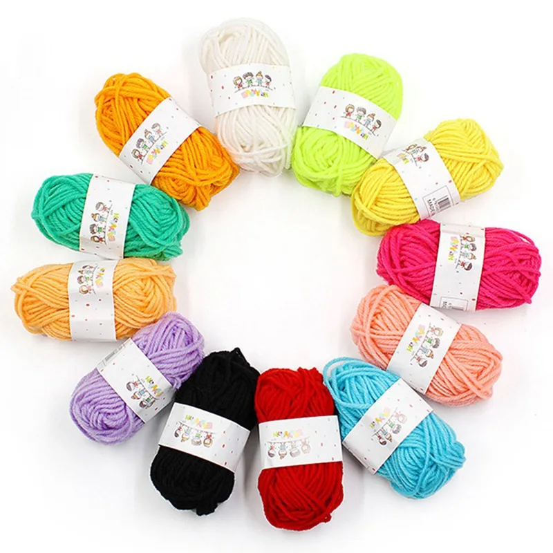 

12pcs Multi-color Yarn Wool Ball Yarn for Kids Hand Knitting Wool Student Art Yarn Paste Painting Handmade Material Making Tools