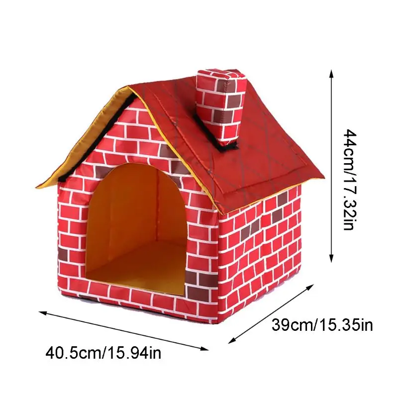 Warm Indoor Soft Dog Kennel with Chimney Pet Large House Simulation Brick Doggy Beds Mat Polyester Nest Tent | Дом и сад