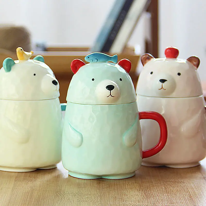 

Cute Cartoon Ceramic Mug High-valued Spoon with Lid Student Couple Water Cup Breakfast Coffee Milk Cup Drinkware