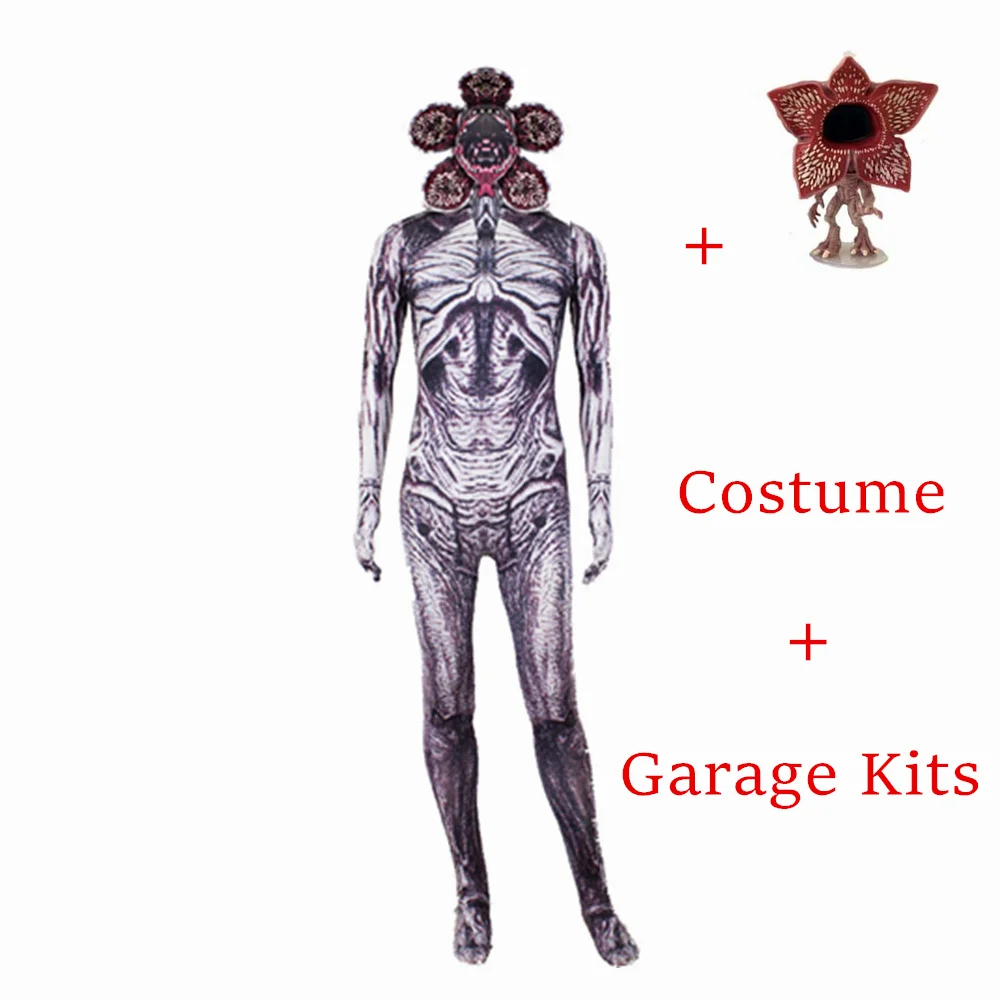 Demogorgon-2pcs Очень странные дела 3 демогоргон костюм для косплея, для взрослых Детский костюм для Хеллоуина, способный преодолевать Броды для взрослых Детский комплект Carnical вечерние комбинезон Наряжаться - Цвет: Demogorgon-2pcs