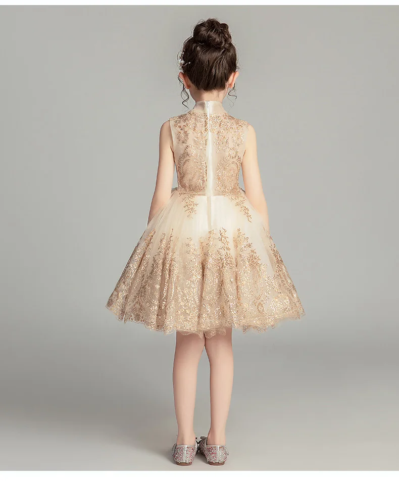 Children's Princess Dress Girl's Wedding Girl Sleeveless Evening Gold Sequins Baby Baptism Pageant Gown | Детская одежда и