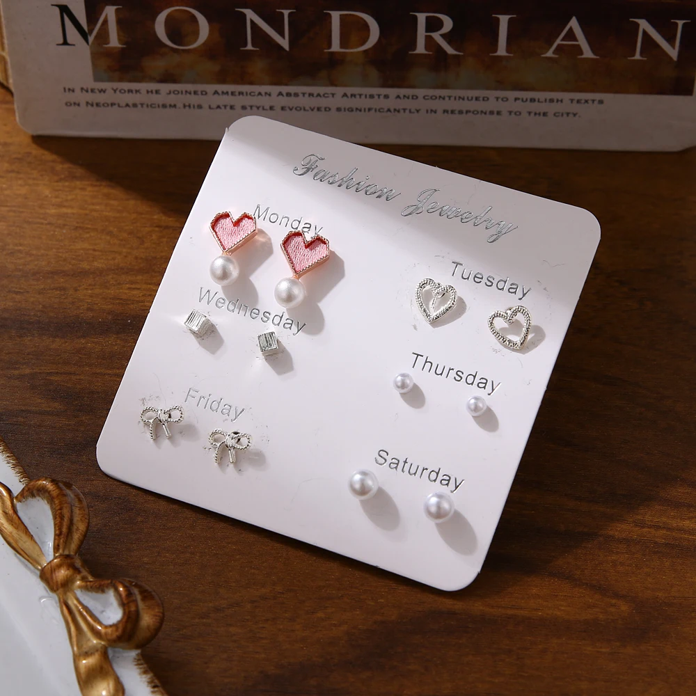 ALIUTOM 6 пар/компл. милые мини-серьги-гвоздики для женщин геометрические круглый