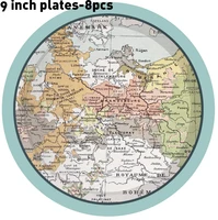 8pcs 9inch world map dinner plates for parents retirement party decoration happy birthday disposable tableware sets party favors
