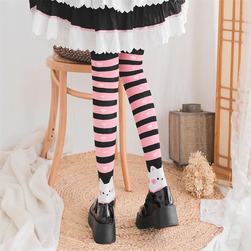 Lolita Cute Cat Thigh High Stockings Girls Japanese Style Harajuku Kawaii Anime Cartoon Striped Over Knee Cosplay Long Socks