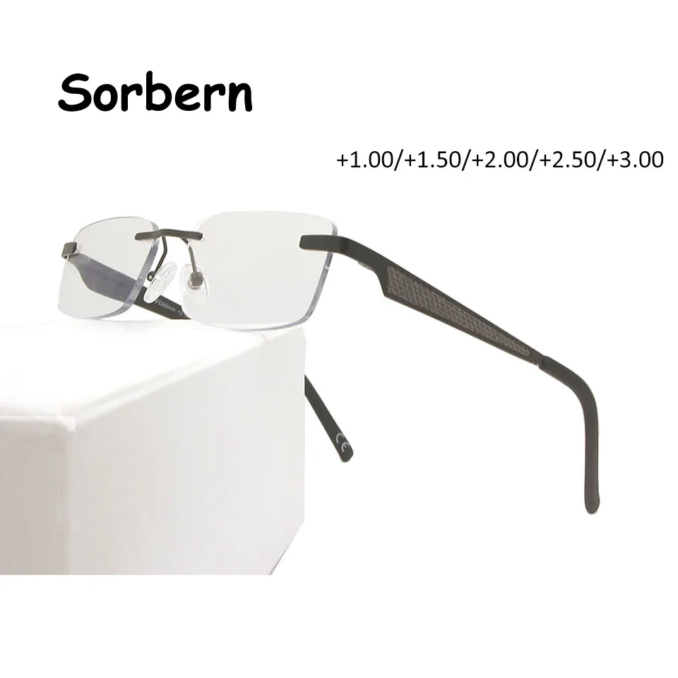 Очки для чтения без оправы из сплава мужские очки с фильтром против синих лучей
