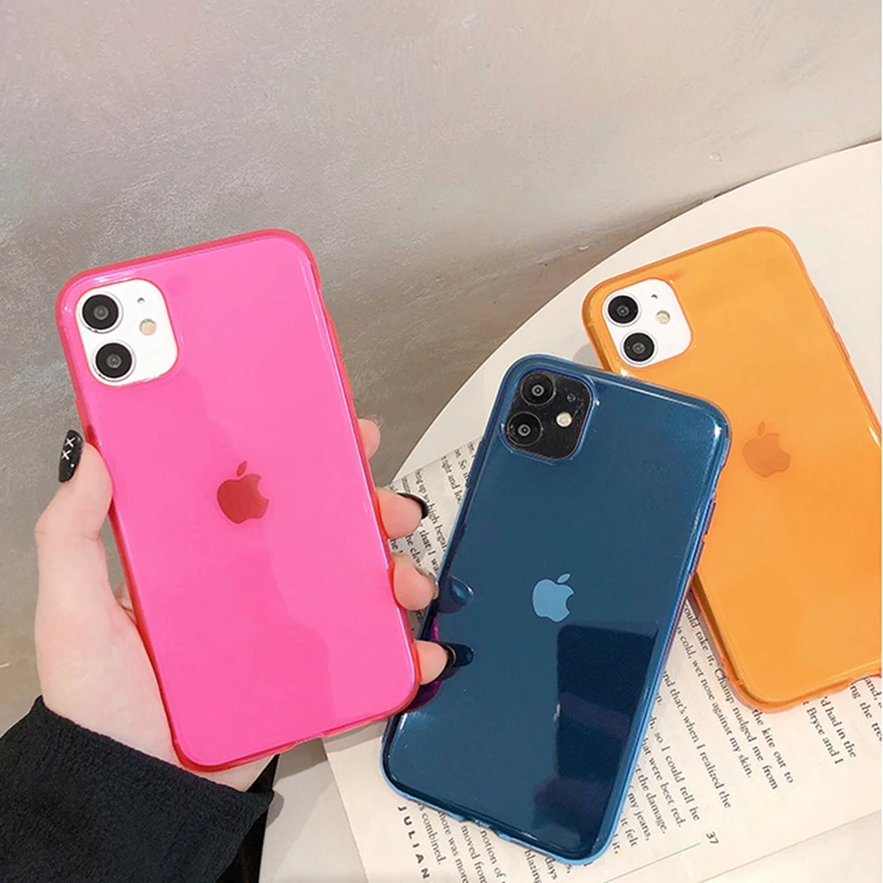 LOVECOM Fluorescent Solid Color Phone Case For iPhone 12 Mini 11 Pro Max XR X XS 7 8 Plus Neon Soft Clear Back Cover | Мобильные