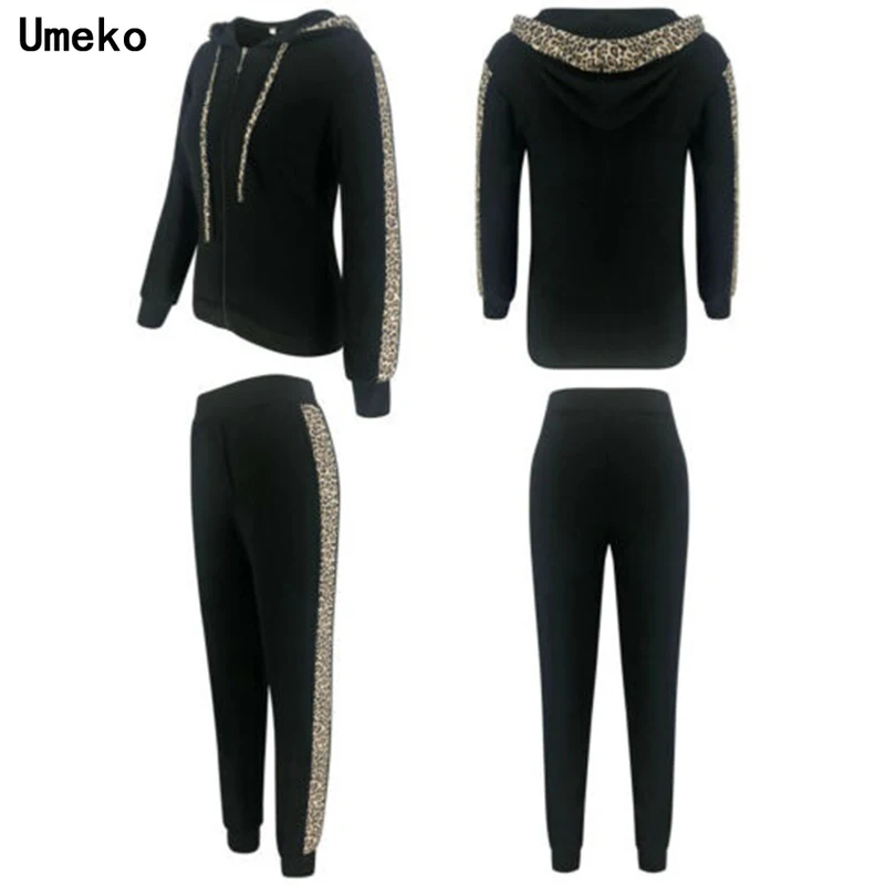 Осень-зима комплект из 2 частей для женщин сторона с леопардовым принтом костюмы