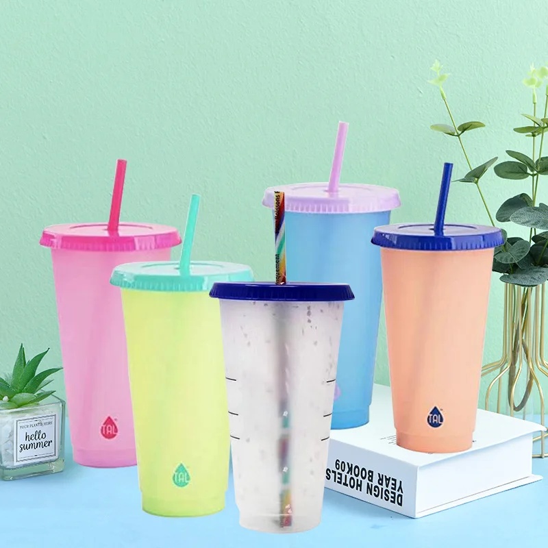 

5PC Color Changing 700ml Cup Reusable Plastic Tumbler With Lid Straw Cold Straw Water Bottle Kitchen Drinkware Party Supplies
