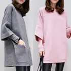 Худи женское однотонное с длинным рукавом, круглым вырезом и карманами