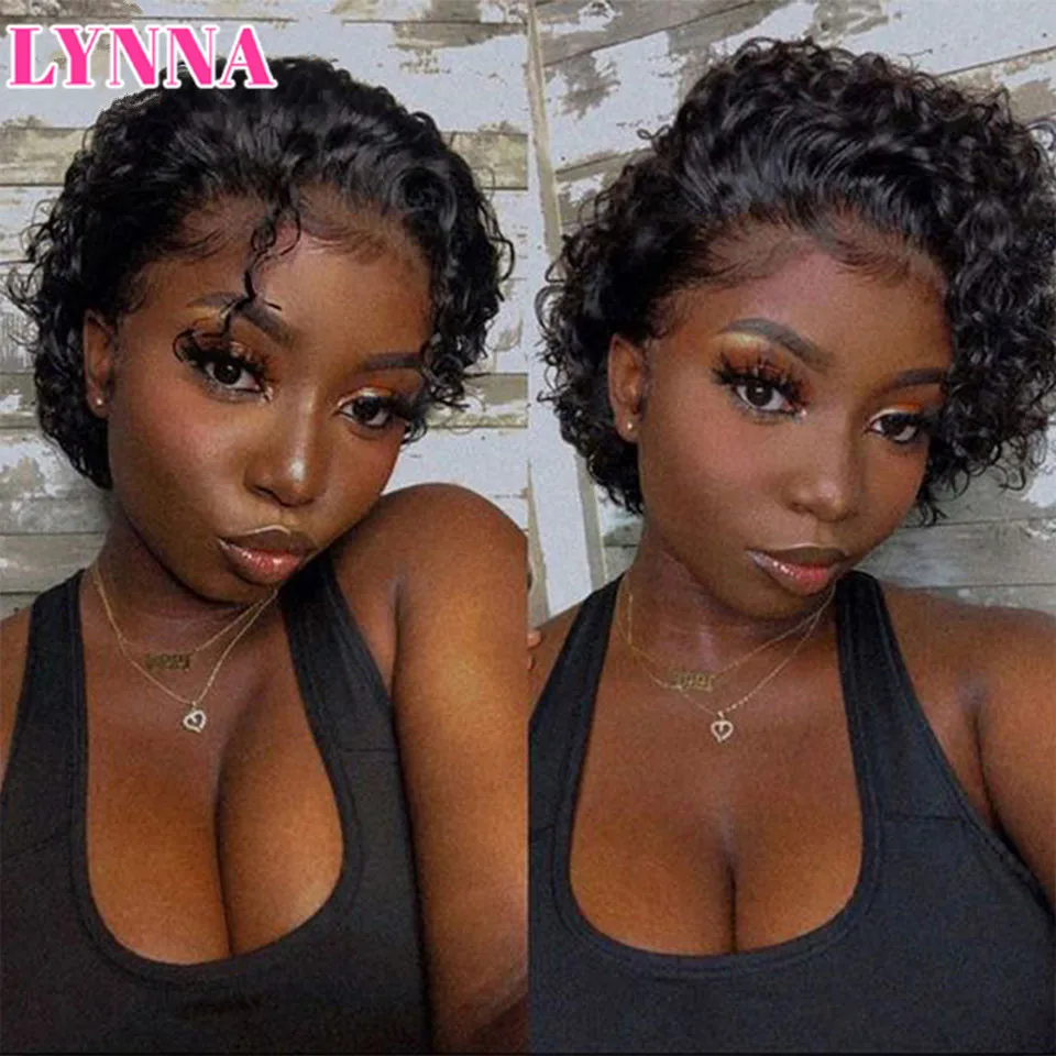 

Transparent Short Curly Bob Lace Part Human Hair Wigs Brazilian Kinly Curly Hair 13x1 Lace Front Human Hair Wigs For Women