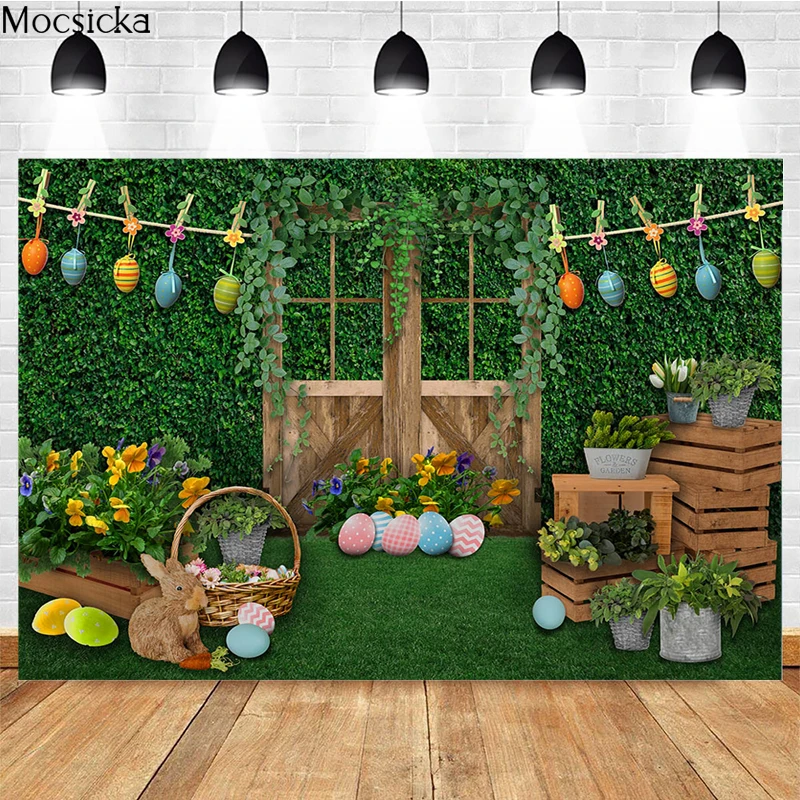 

Mocsicka Spring Easter Photography Background Bunny Lawn Egg Decoration Studio Props Child Portrait Photo Backdrop Banner