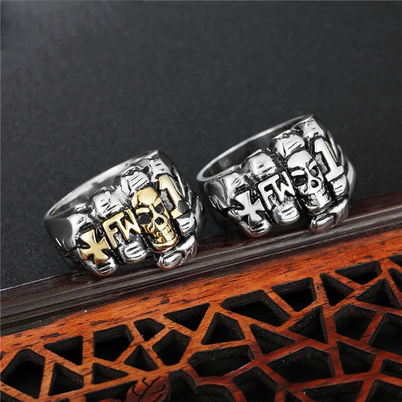 

European Style Gold Color Skeleton Skull Fist Rings For Women Accessories Fashion Stainless Steel Wedding Bands Anniversary Gift