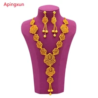 apingxun 2021 new trendy necklace earring jewelry set for women bridal wedding 24k gold color dubai african arab mom couple gift