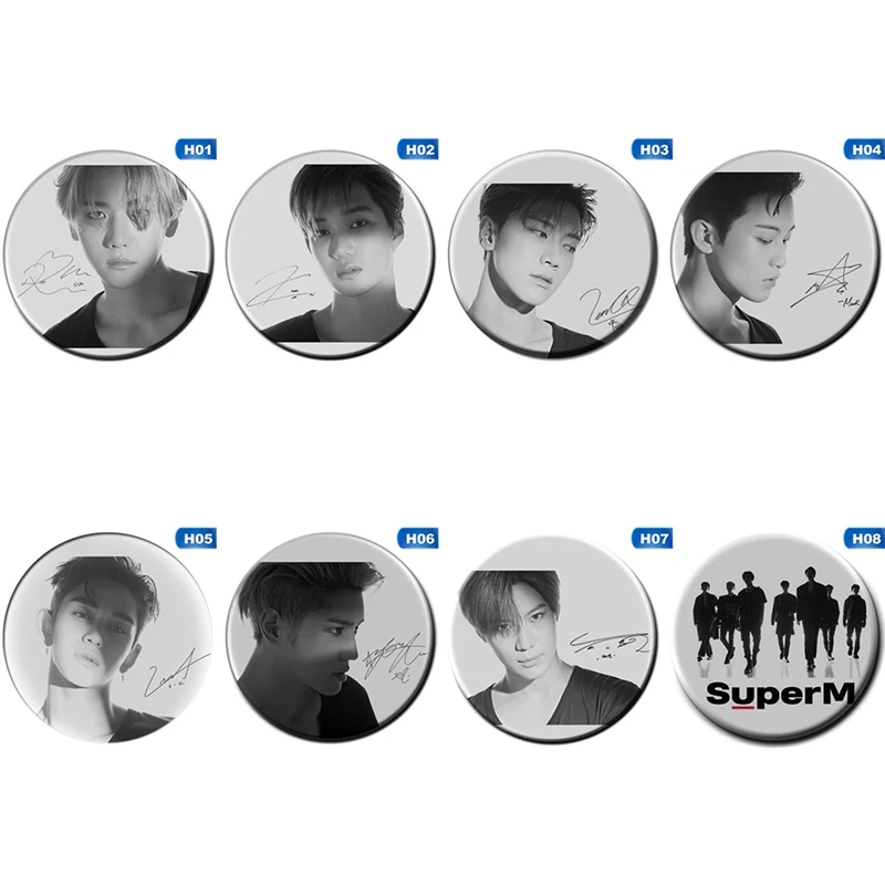 Брошь значок KPOP SUPER M диаметром 58 мм брошь BAEKHYUN MARK TEN KAI LUCAS TAEMIN SuperM броши для