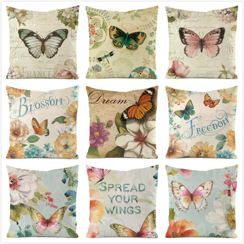 

45 см * 45 см Наволочки из искусственной шелковой ткани с бабочками и цветами, наволочки для диванной подушки, домашние декоративные подушки