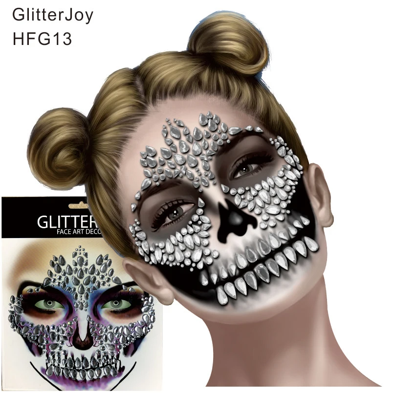 2019 New Arrival 1Pc Festival Skull Bone Face Jewel with Teeth Makeup Sticker for Carnival Night Clubbing Body Art | Красота и