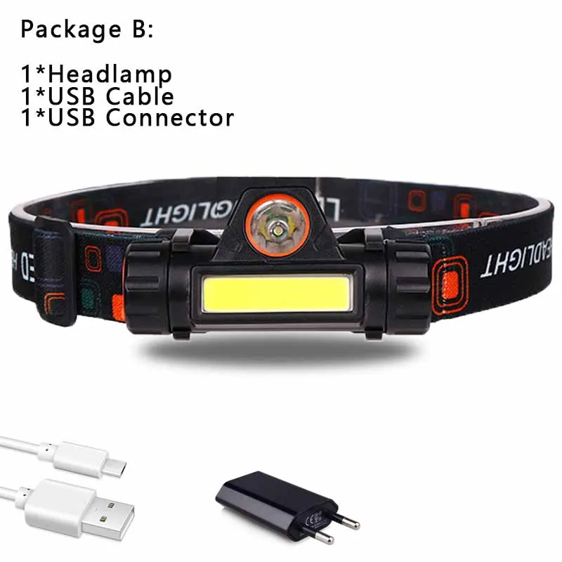 B USB порт лобовой фары вспышки светильник головной светильник Перезаряжаемые 2 режима COB+ XPE LED Мощный с батареей лампы фонари Бег - Испускаемый цвет: B