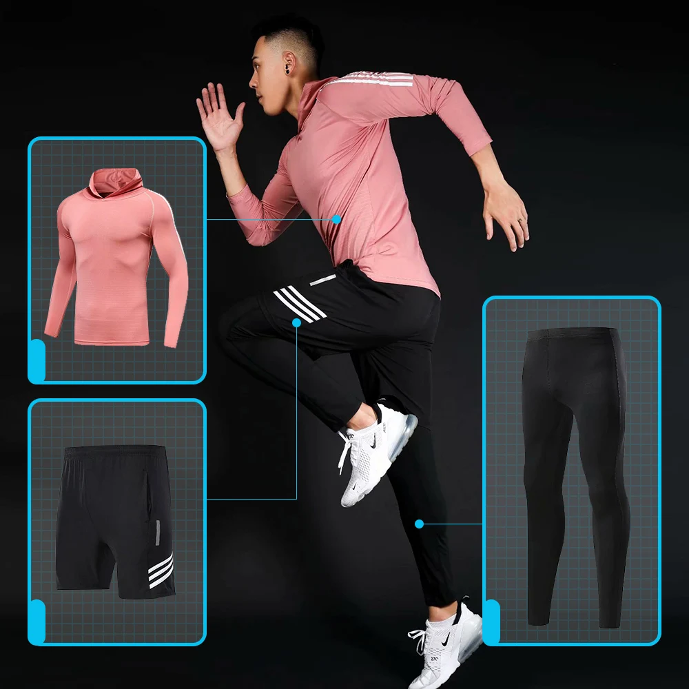 

New Quick-Drying Compression Men's Sportswear Suit Fitness Training Running Track and Field Clothing Wild Riding Suit
