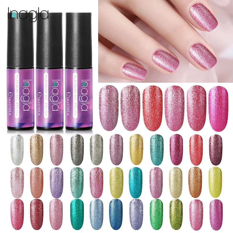 Платиновый гель Inagla Блестящий лак для ногтей 5 мл Прозрачный мерцающий маникюра