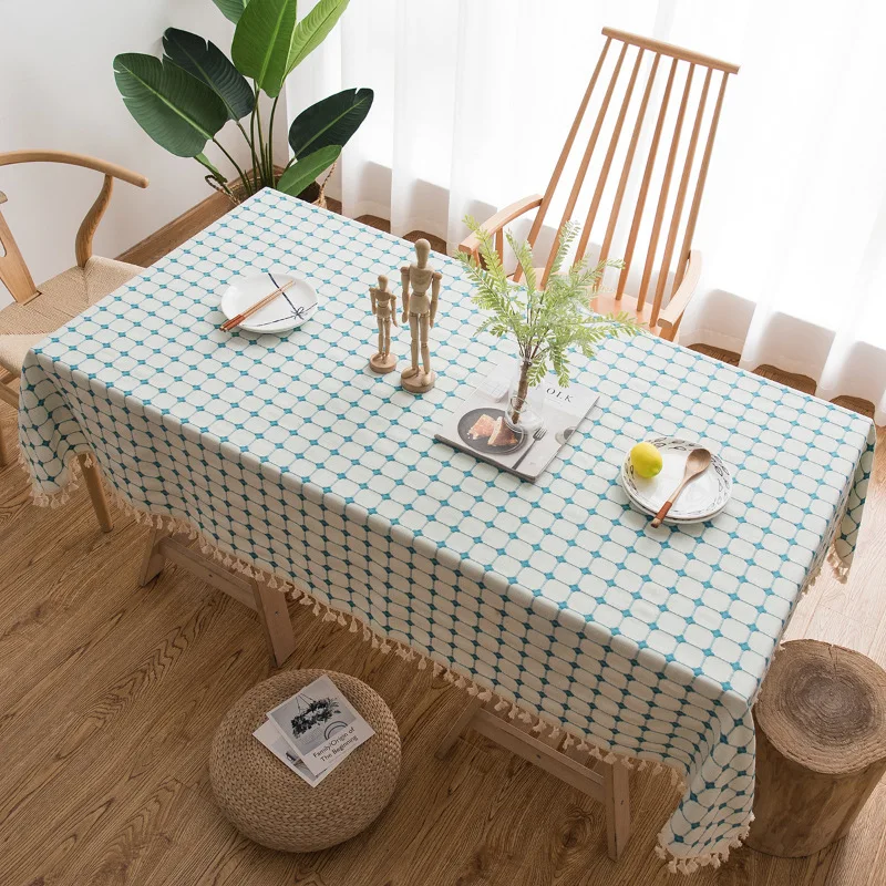 

Picnic tablecloth color matching embroidery large, medium and small lattice rectangular home decoration tablecloth