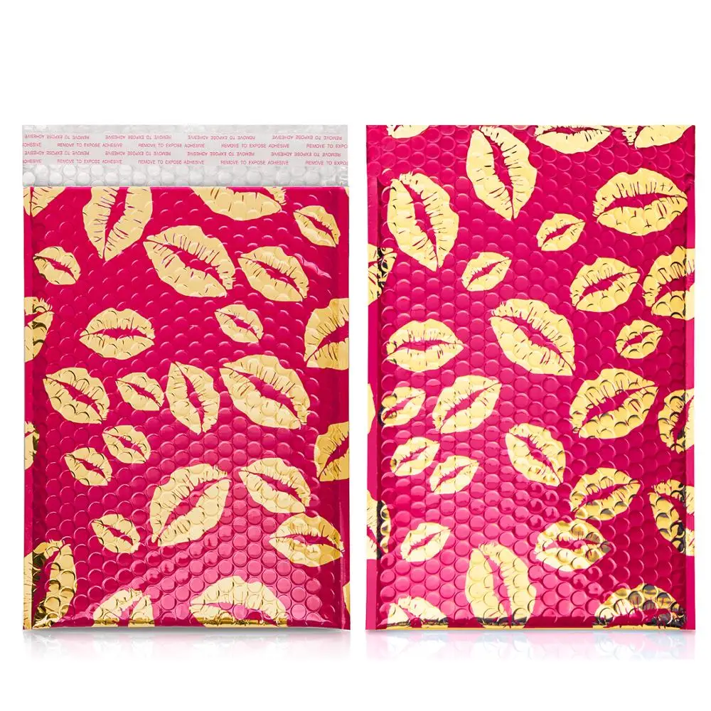 

TONESPAC 200*260mm 25pcs Gold Lips Kiss Poly Bubble Mailer Padded Shipping Envelopes Bag Self Seal Waterproof Packaging Hot pink