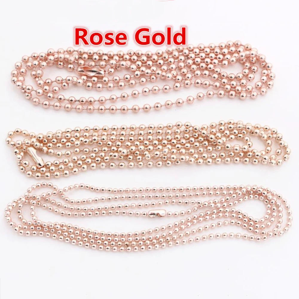 

5pcs/lot 3 Size 1.5mm and 2.0mm and 2.4mm Rose Gold Color Ball Beads Chain Necklace Bead Connector 65cm(25.5 inch)
