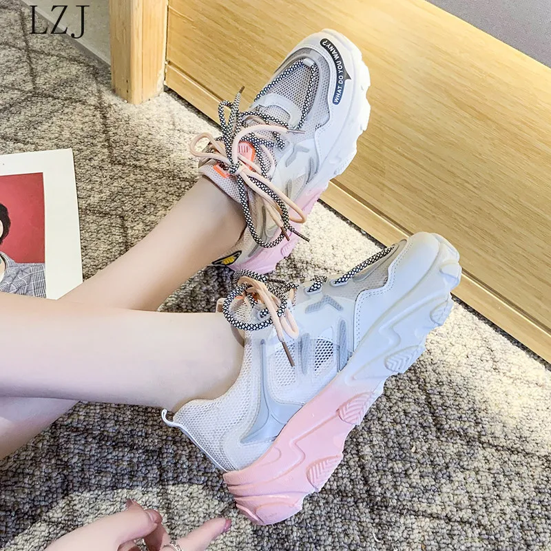 

New Designer Sneakers Women Platform Casual Shoes Fashion Sneakers Platform Basket Femme Yellow Lace-Up Casual Chunky Shoes 40