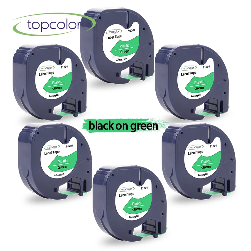 Topcolor 12 мм ленты для этикеток подходят Dymo 91204 Letra Tag LT100H LT 100T черный на зеленом