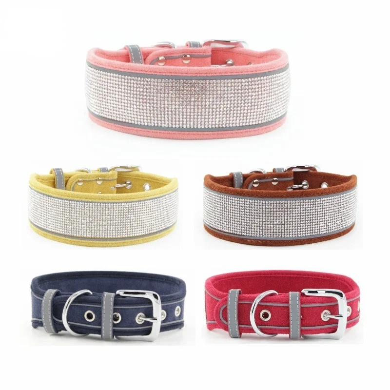 

Suede dog collar with rhinestones for medium and large dogs dog collars personalised dog collar dog stuff coleira personalized