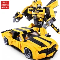 225pcs transformation robot toy yellow car model bricks city building blocks sets kits educational toys for children