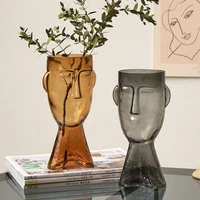 glass vase human head model modern home decoration accessories flower vase living room decor terrarium office desk decorative