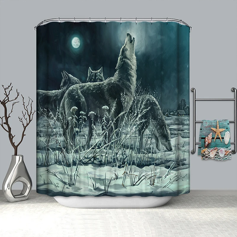 

forest wolf shower curtain bathroom curtain polyester fabric curtain for bathroom new arrival