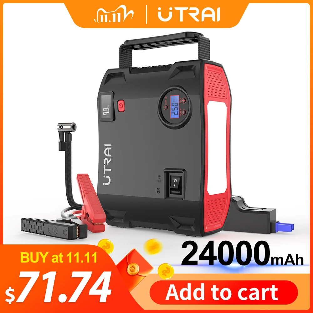 

UTRAI 2000A Jump Starter 24000mAh 4 In 1 Power Bank 150PSI Air Compressor Tire Pump Portable Charger Car Booster Starting Device