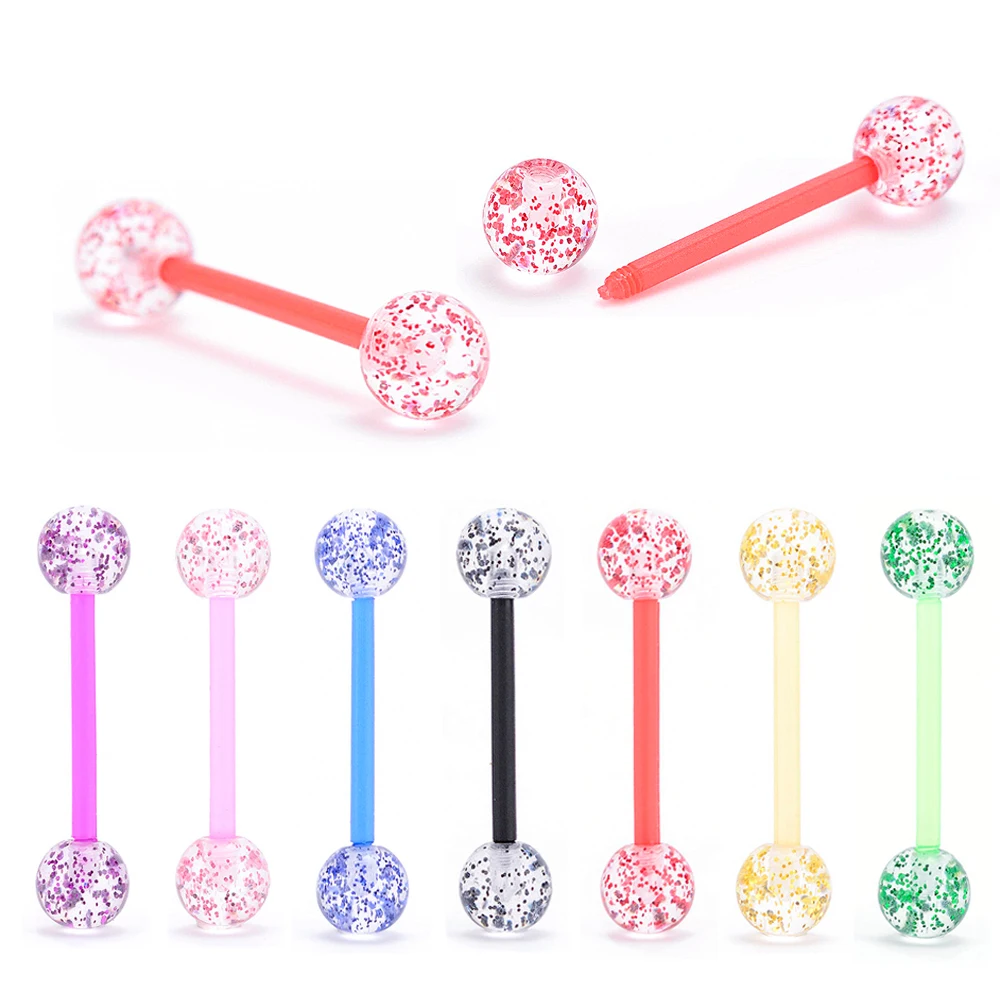 Пирсинг языка, опт, 5 шт., красочный гибкий шарик, пирсинг-штанга для языка, кнопка, кольцо, бар, Сексуальные Ювелирные изделия для тела, Женские аксессуары, 14 г